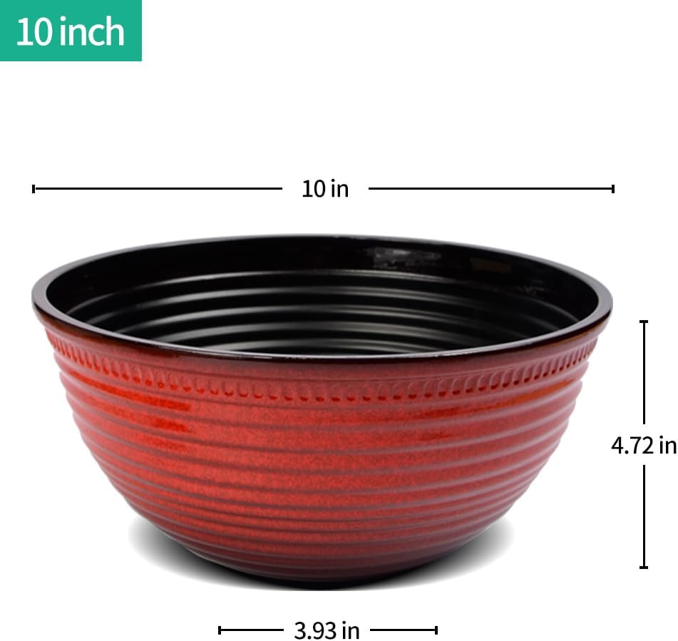 2 Pack 10 Inch Plant Pots,Durable Decorative Flower Pots Planters with Drainage Hole for Indoor and Outdoor Plants,Flowers,Succulents, Red