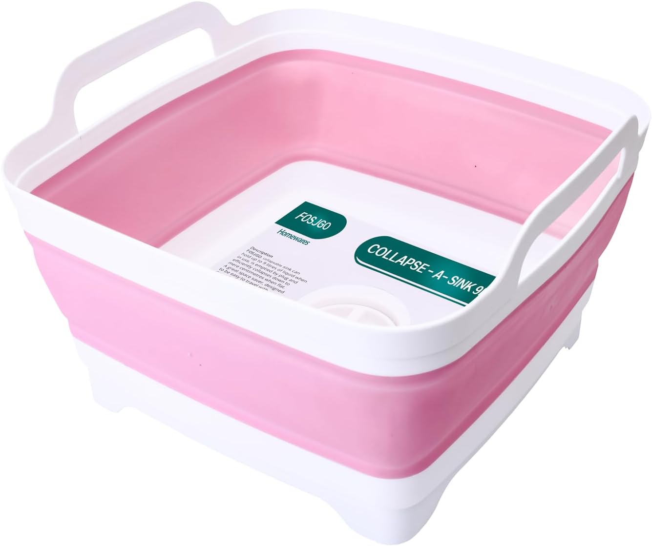 2.4 Gal(9L) Collapsible Dish Basin with Drain Plug,Space Saving Multiuse Foldable Sink Tub,Dishpan,Kitchen Sink for Camping,Plastic Tub,Vegetable Washing,RV…