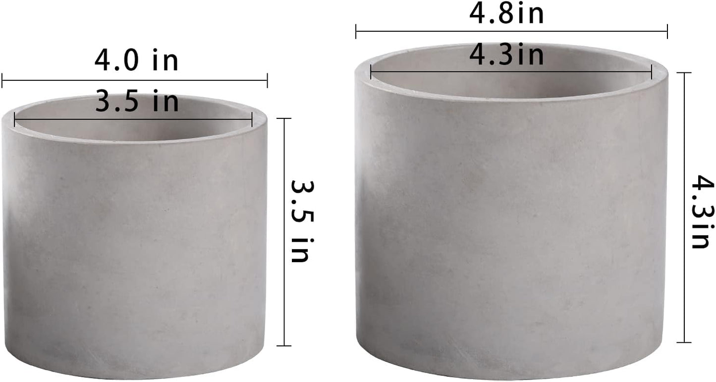 Ekirlin Planters for Indoor Plants, 3.5/4 Inch Plant Pots with Drainage Holes, Removable Rubber Stopper, Non-Slip Soft Pad - Grey Cement Concrete Planter for Most Indoor Outdoor Plants and Flowers