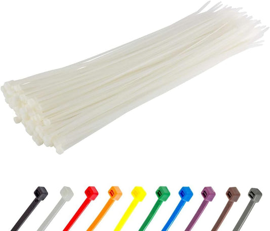 GTSE 11 Inch White/Clear Zip Ties, 100 Pack, 40lb Strength, UV Resistant Long Nylon Cable Ties, Self-Locking 11" Tie Wraps