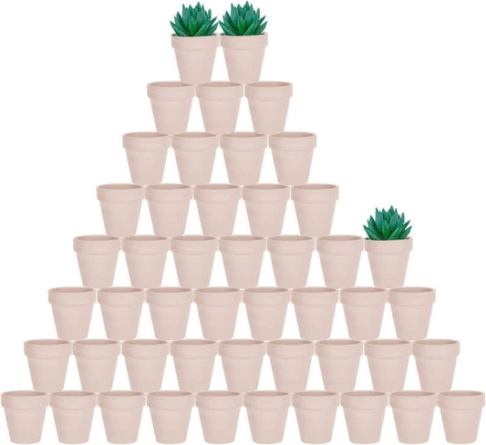 vensovo 48 Pcs Tiny Terracotta & Terra Cotta Pots with Drainage - Pink Small Mini Clay Ceramic Pottery Planter Ideal for Indoor/Outdoor Plants, Crafts, Wedding Favors, 2 Inch Outer Diameter