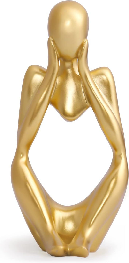 INNOLITES Resin Statue Thinker Style Decoration Abstract Sculptures Collectible Figurines for Home Decor Modern Office Shelf Desktop (Gold-Focus)
