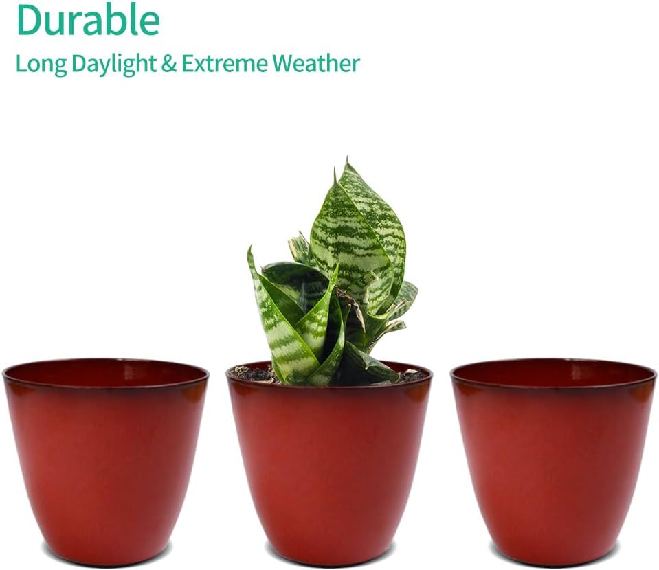 3Pack Plant Pots Durable Decorative Flower Pots,6 Inch Planter Set for Indoor and Outdoor Plants,Flowers,Succulents (Red)