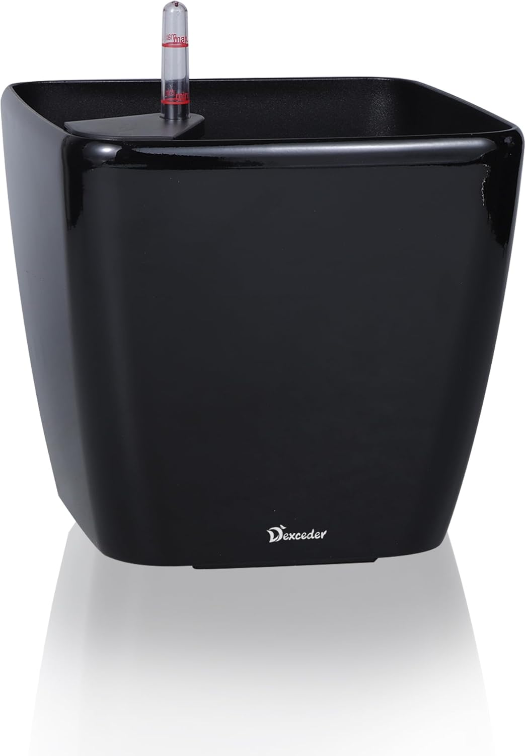 Dexceder 11x10 Self Watering Planter Indoor Outdoor, Inner Mat Design, Thickened Table Flower Plant Pot with Water Level Indicator (Black High Gloss)