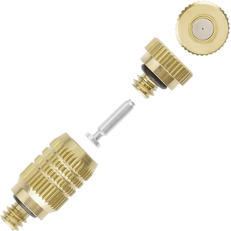 Brass Misting Nozzle, 10 Pack High Pressure Spray 10/24 UNC Outdoor Anti-drip Fogging Spray Head Misting System Tips for Landscaping Outdoor Cooling System (0.012 Orifice)