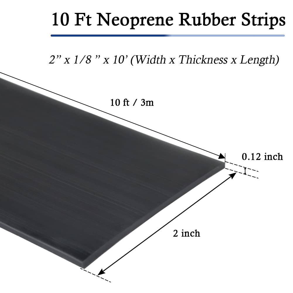 Neoprene Rubber Strips Self Adhesive Solid Rubber Sheets, Rolls & Strips for DIY Gaskets Crafts Pads Seals Warehouse Flooring Neoprene Sheet with Adhesive Backing (2" Wide x 1/8" Thick x 10' Long)