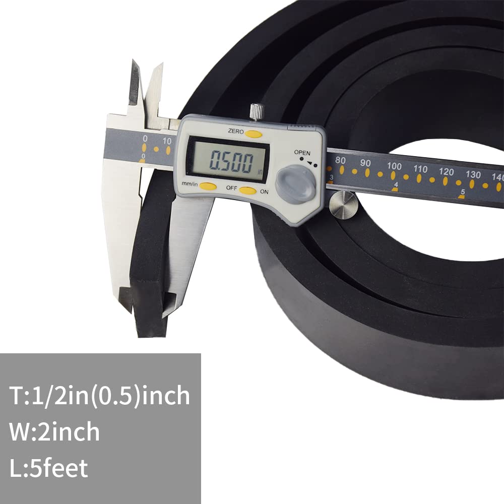 DOBTIM Rubber Strips 1/2(.500)" Thick X 2" Wide X 5'Long, Solid Rubber Rolls Use for Gaskets DIY Material, Supports, Sealing, Bumpers, Protection, Abrasion, Black