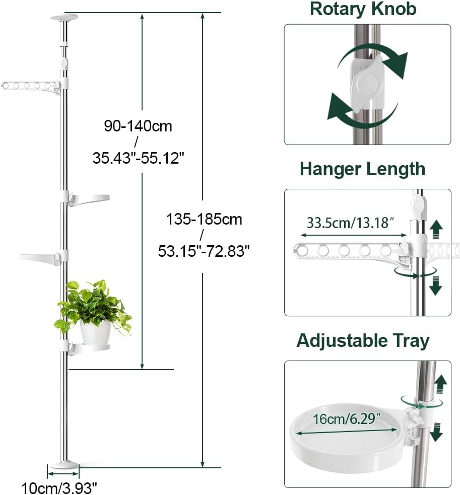 Hershii 4-Tier Indoor Plant Stand Tension Pole Corner Standing Shelf Adjustable Stands for Flower Pots Windowsill Bathroom Vanity Display Rack - Ivory