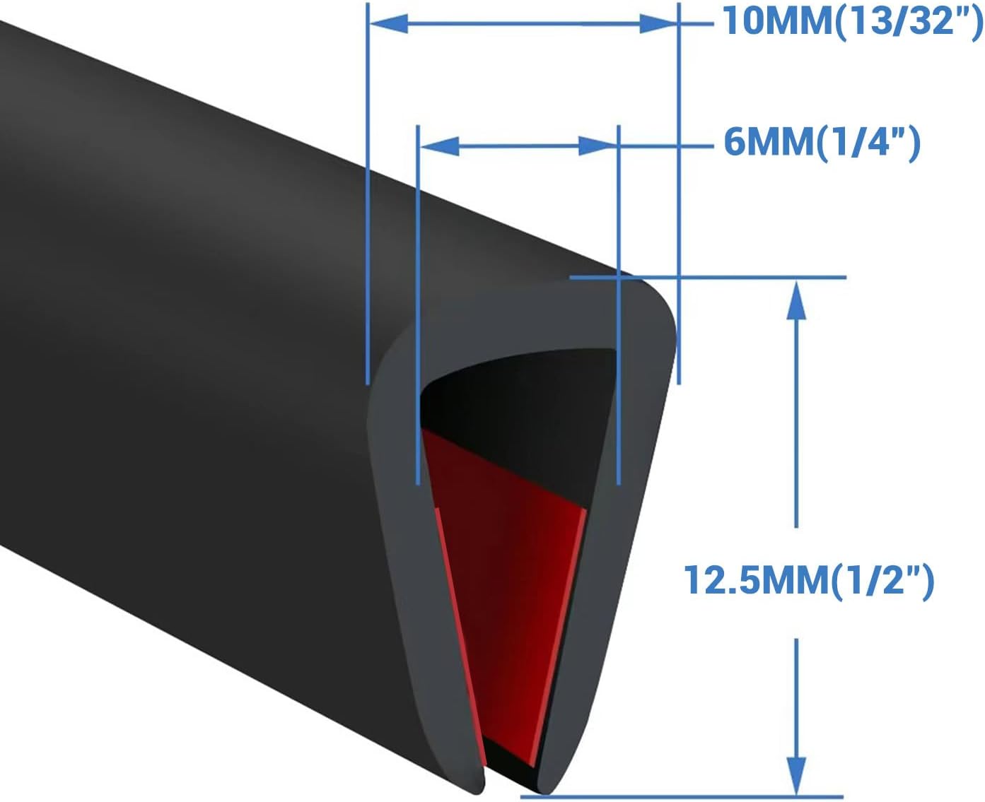 Rubber Edge Trim, Self-Adhesive Rubber Edge Protector for 1/4" Mirror and Flexiglass, EPDM Material, Fit 1/4"(6mm), Length 20Ft, Black Color, U Channel Edge Trim