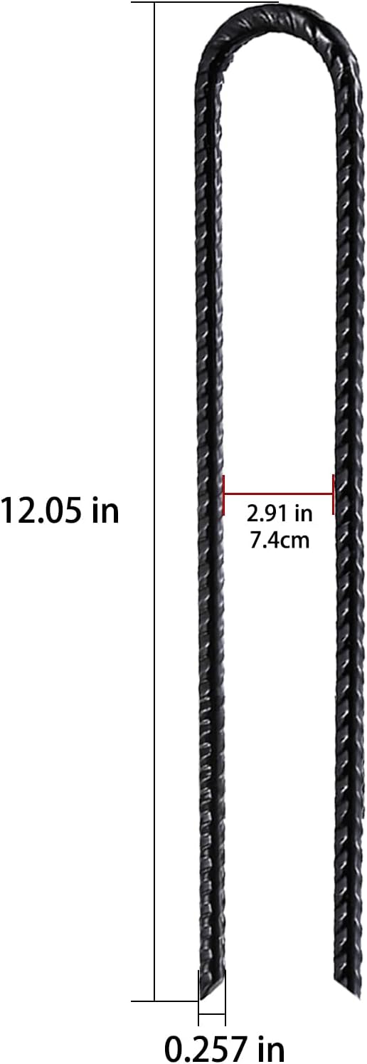 Rebar Stakes U/J Hook Extra Heavy Duty,(50pcs) 12 inch x 1/4 inch Rust Proof Coated Steel Ground Stakes Ground Anchors, Garden Stake Metal Stakes Tent Stake Trampoline Anchors (U-Hook)