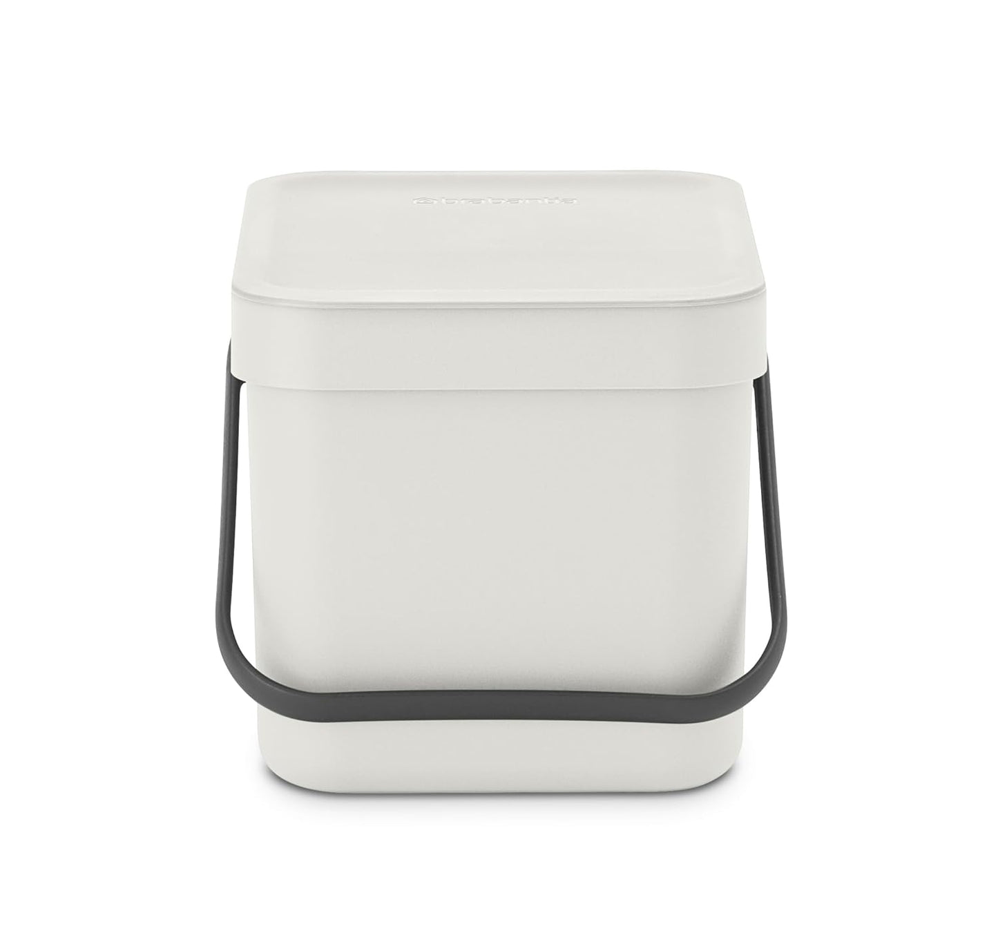 Brabantia Sort & Go Food Trash Can (1.6 Gal/Light Gray) Small Countertop Kitchen Compost Caddy with Handle & Removable Lid, Easy Clean, Fixtures Included for Wall/Cupboard Mounting