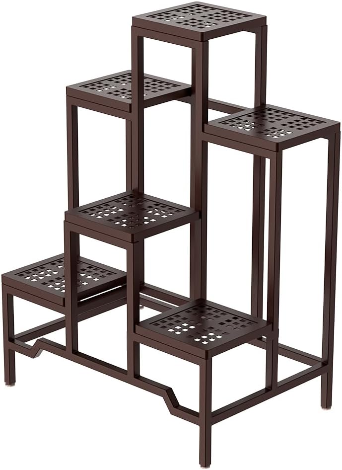 Plant Stand - Aluminum Indoor/Outdoor Flower Rack, Waterproof & Rust-Proof, Stable Support for Pots, Perfect for Living Room, Balcony, Garden, and Office (Brown, 6 Tier)
