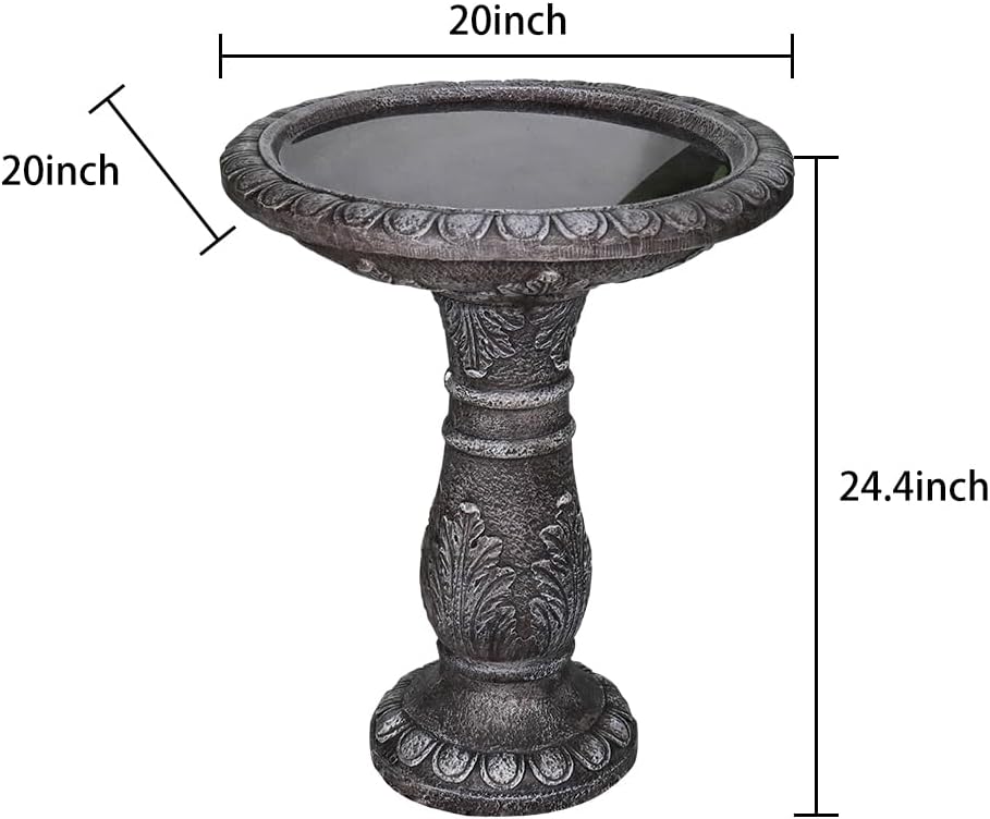 24.4" H Concrete Bird Bath for Outdoors - 24.4" H * 20" Φ Bird Bath for Outside, Classical Birdbath Patio Decor