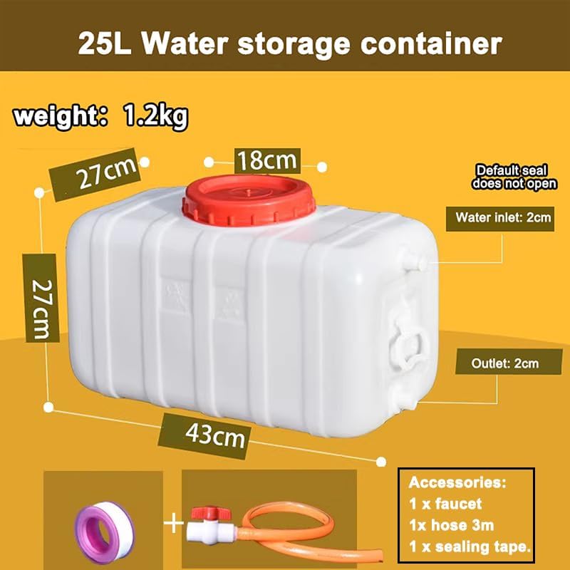 Plastic Portable Water Tank with Spigot for Camping Large Capacity Water Storage Tank Water Container for Emergency Storage Household Outdoor Camping RV Self-Driving(Size:25L/6.6gallon)