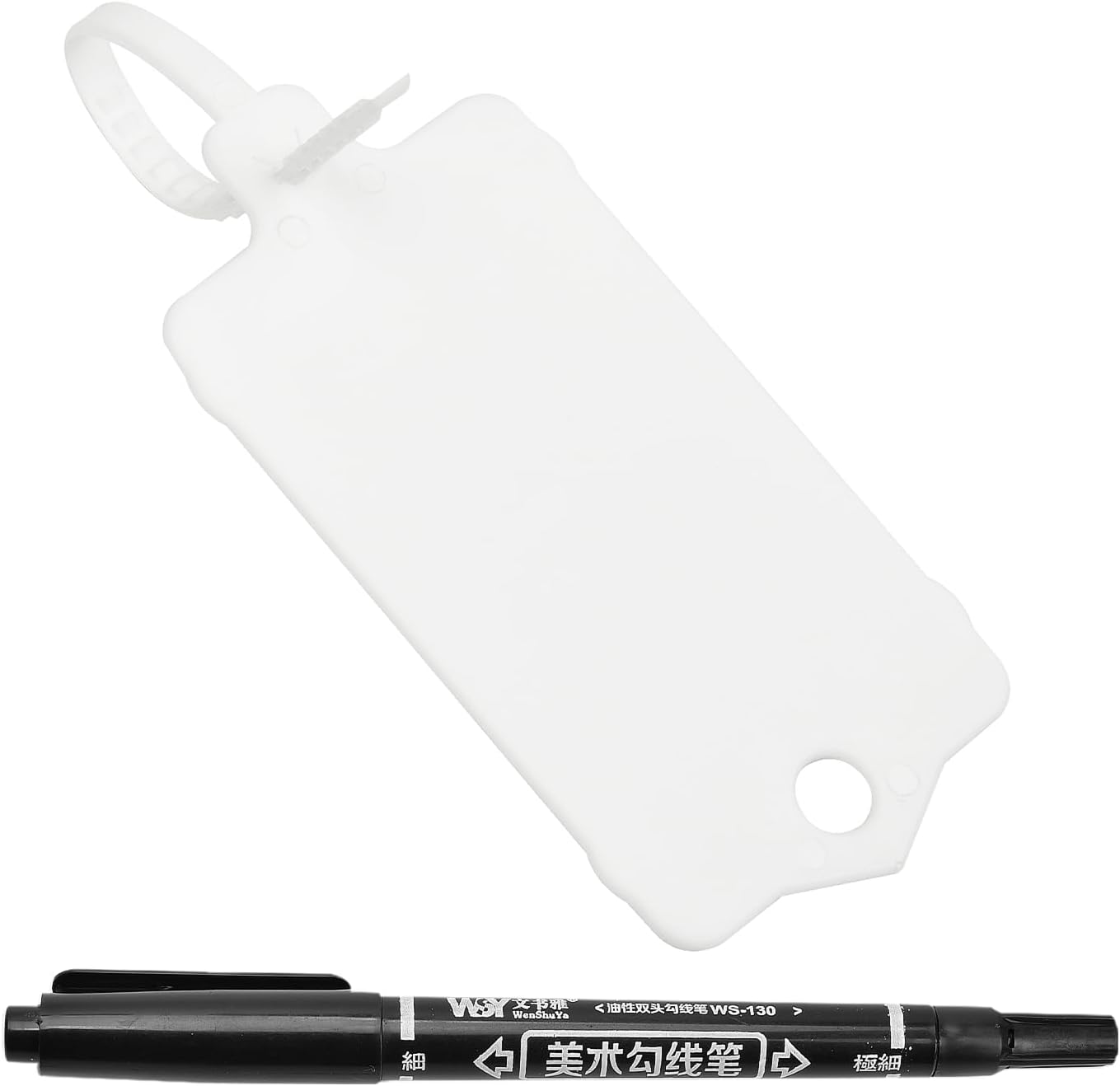 100pcs Blank Plastic Tags for Labeling Reusable Hanging Tags Ties Key Tag Storage Labels Waterproof Plastic Mark Label Writable Hang Sign with One Marker Pen (White)