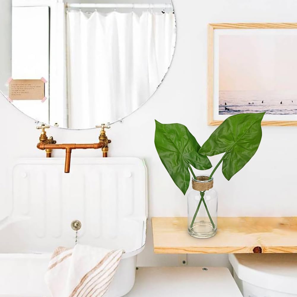 Fake Plants Faux Greenery Stems in Glass Vase with Faux Water, Realistic Silk Faux Plants Artificial Tropical Leaves for Home Bathroom Office Wedding Centerpiece Décor
