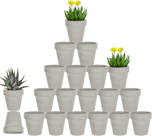 vensovo 3 Inch Grey Terra Cotta & Terracotta Pots with Drainage - 20 Pack Clay Flowerpots, Succulent Nursery Planter Great for Plants, Crafts, Wedding Favor