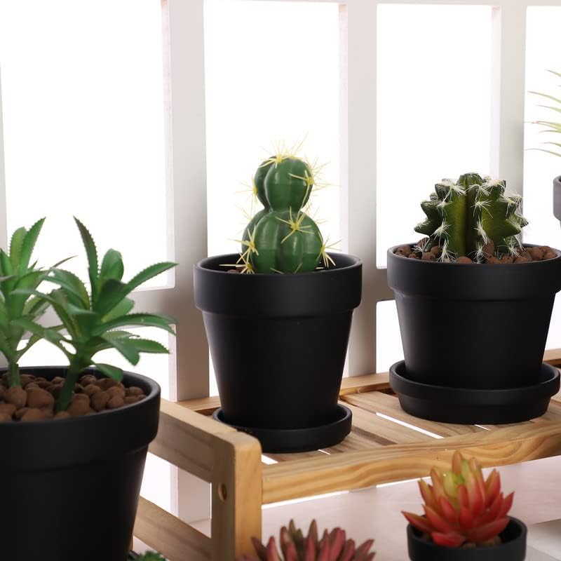 Black Terra Cotta Pots with Saucer- 6-Pack Small Terracotta Pot Clay Pots 4'' Clay Ceramic Pottery Planter Cactus Flower Pots Succulent Pot with Drainage Hole- Great for Plants,DIY Craft Projects