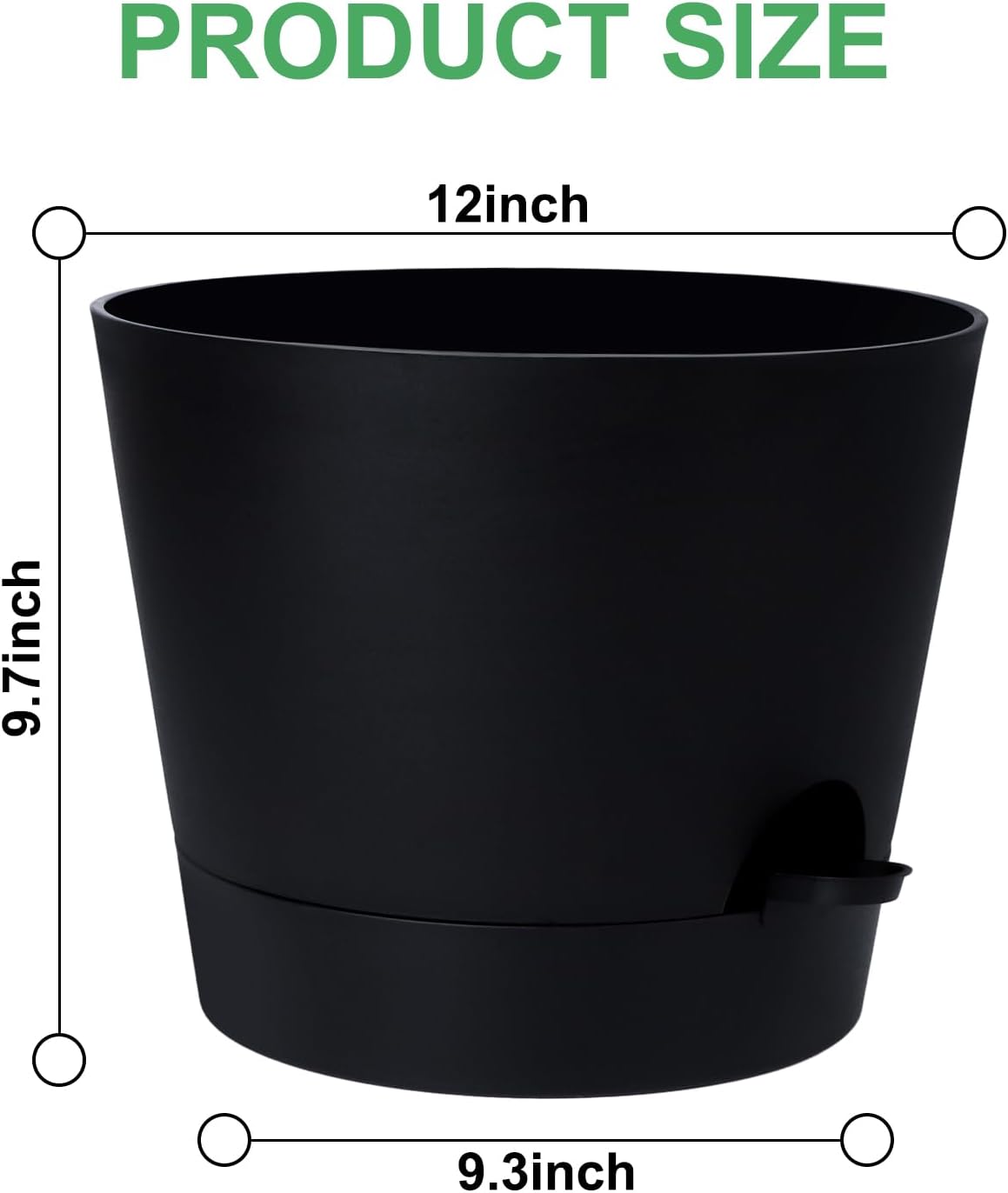 12 Inches Indoor Self Watering Planters with Drainage Holes and Saucers, 4 Pack (Black)
