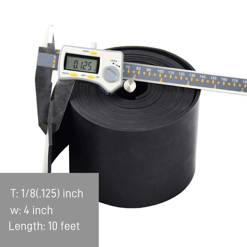 DOBTIM Neoprene Rubber Strips Rolls 1/8 (.125)" Thick X 4" Wide X 10' Long, Solid Rubber Strips Use for Gaskets DIY Material, Supports, Leveling, Sealing, Protection, Abrasion, Flooring, Black
