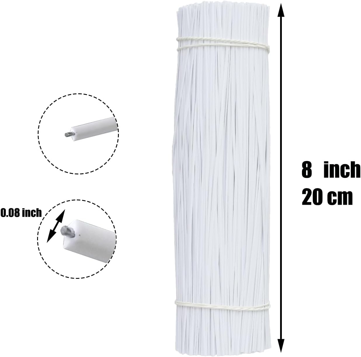 1000 pcs 8 inch White Cable Twist Ties Plastic Twist Ties with Rugged Metal Innercores Reusable Fastening Cable Cord Wire Ties