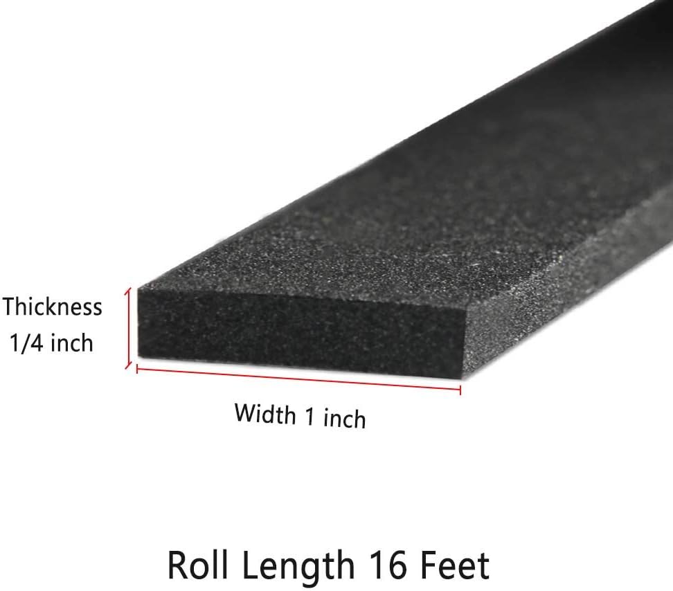 Weather Stripping for Doors -1" W x 1/4" T- Black Foam Seal Tape for Sliding Door Jamb, Front Door Frame Windows Insulation