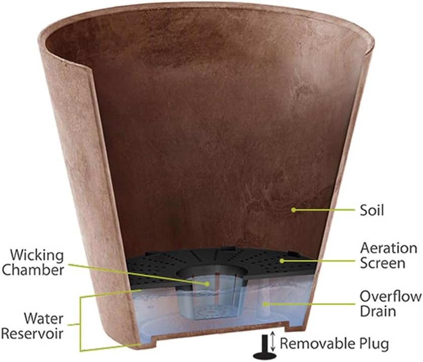 Root & Vessel Self Watering Hanging Planter for Indoor or Outdoor Plants, Unique Marbled Hanging Basket Made of Eco-Friendly Blend of Stone & Plastic, Black, 10"