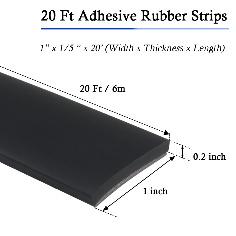 Neoprene Rubber Strips Self Adhesive Solid Rubber Sheets, Rolls & Strips for DIY Gaskets Crafts Pads Seals Warehouse Flooring Neoprene Sheet with Adhesive Backing (1" Wide x 1/5" Thick x 20' Long)