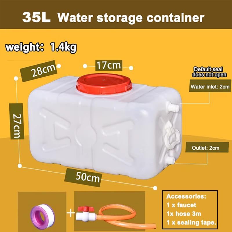 Plastic Portable Water Tank with Spigot for Camping Large Capacity Water Storage Tank Water Container for Emergency Storage Household Outdoor Camping RV Self-Driving(Size:35L/9gallon)