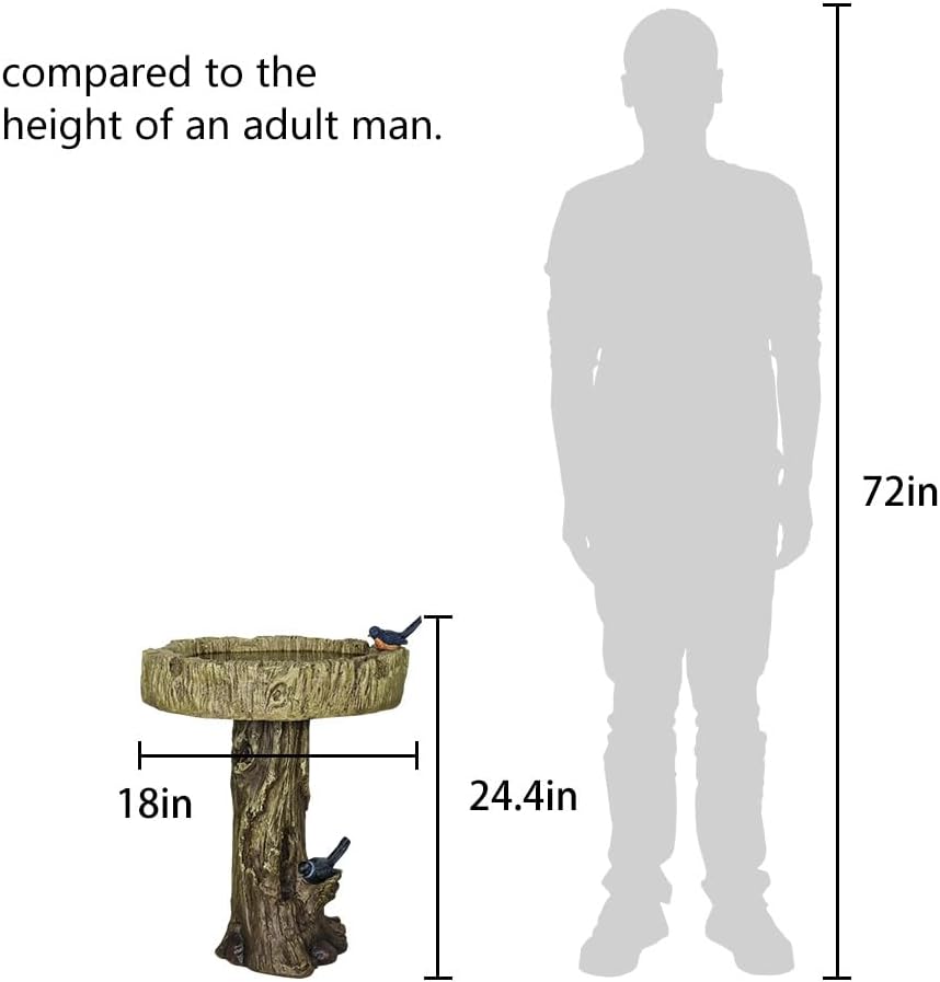 24.4" H Trunk Shape Birdbaths for Outdoors, 24.4" H * 18" Φ Garden Bird Bath Statues, Outdoor Decor for Garden, Patio, Yard, Deck