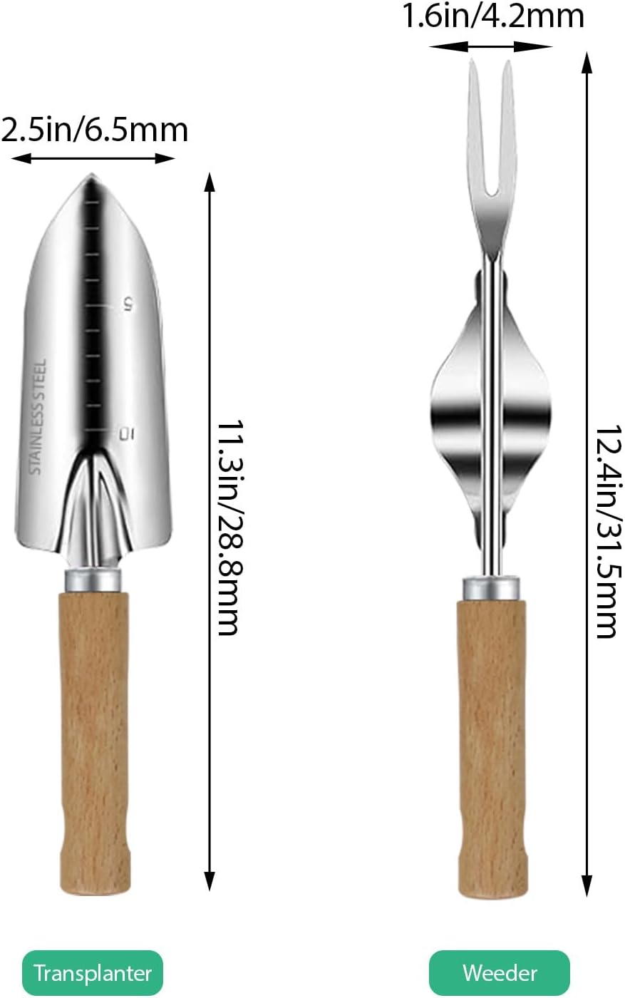 LeMotech Garden Tool Set, 2Pcs Gardening Hand Tools, Stainless Steel Transplant Shovel and Weeder with Handle, Outdoor Gardening Kit for Women Men