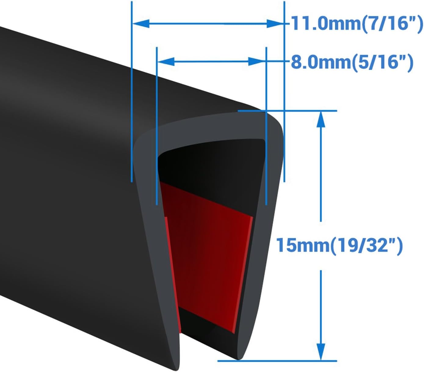 Rubber Edge Trim, Self-Adhesive Rubber Edge Protector for Sheet Metal, EPDM Material, Fit 5/16"(8mm), Black Color, U Channel Edge Trim, Total Length 20Ft