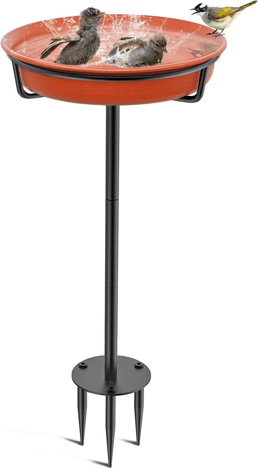 Bird Baths for Outdoors, Detachable Birdbaths for The Garden Clearance, Freestanding Bird Baths for Outdoors Heavy Duty, Bird Bath Bowl Spa & Birdfeeder with Metal Stake Stand (Brown)