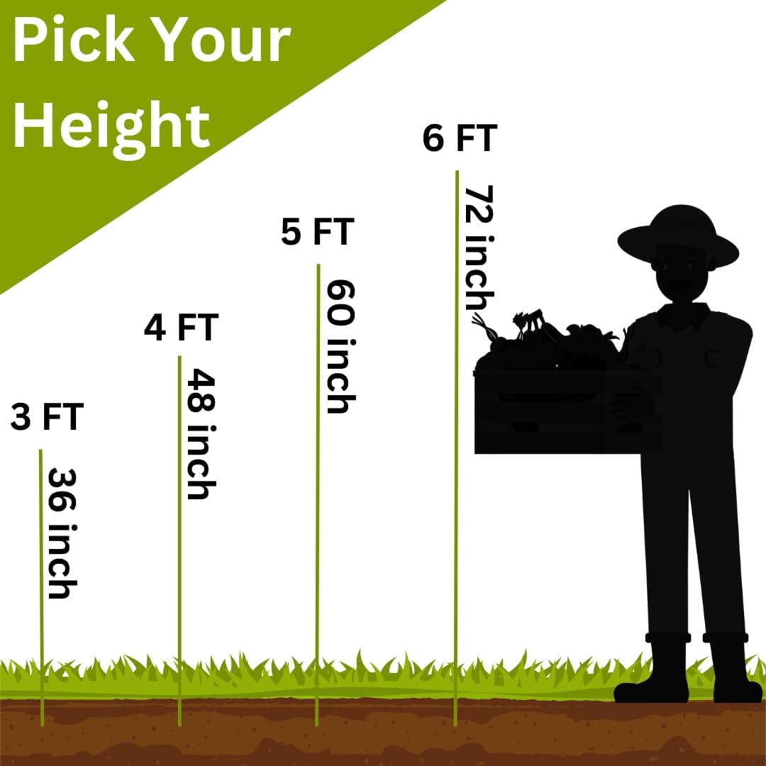 Fiberglass Eco Friendly Garden Stakes (Choose Height/Quantity) – Durable, Lightweight, Tomato, Tree, Strawberry, Plant, Support Fencing Stakes with Patterned Surface 5/16" Diameter (50, 5)