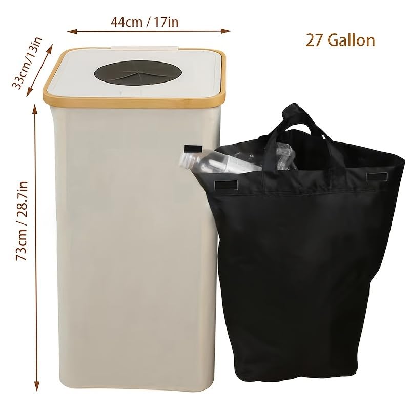 Garbage Bin Kitchen,Kitchen Trash Can with Lid, Detachable and Reusable Inner Bag,Large 26-Gallon 100-Liter Capacity, Suitable for Bottles, Cans, and Glass，White