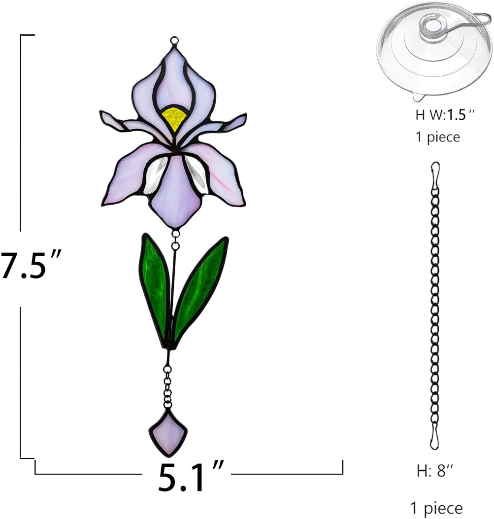 Handmade Iris Flower Stained Glass Suncatcher - Colorful Window Hanging Decor for Home/Office/Church/Wedding - Unique Birthday Gift for Women, Mother's Day, for Mom Grandma