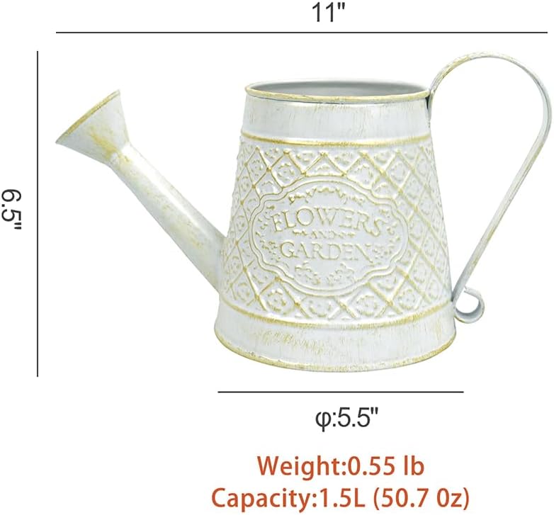 Cute Small Watering Can Indoor Plants Garden Metal Decorative Watering Cans for Outdoor Plants Bonsai Outdoor Garden Flower Decorative (White, 1.5L, 50.7 Oz)