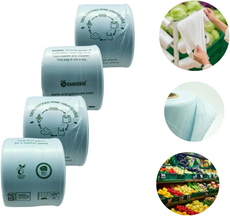 Certified Home Compostable Produce Bags, 1000 Count, 14 x 18 Inches, Hold Up to 14 Lbs, ASTM D6400, EN 13432, US BPI & Europe OK Compost Home Certified