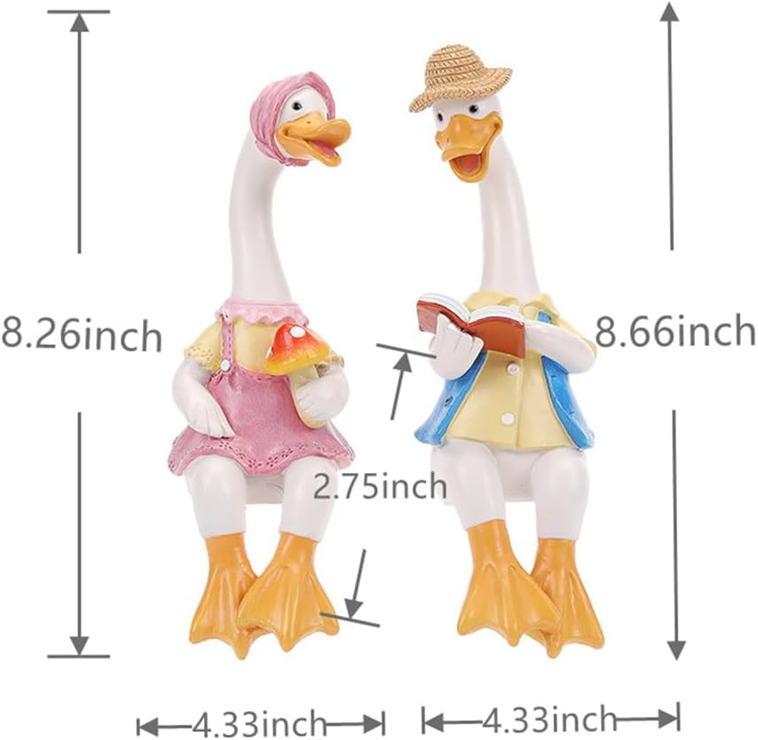 Handside Garden Statues Couple Animal Cartoon Resin Cute Sitting Sculpture Goose Lovers Figurine Gift for Wedding Art Decor Goose for Yard Home Patio and Office