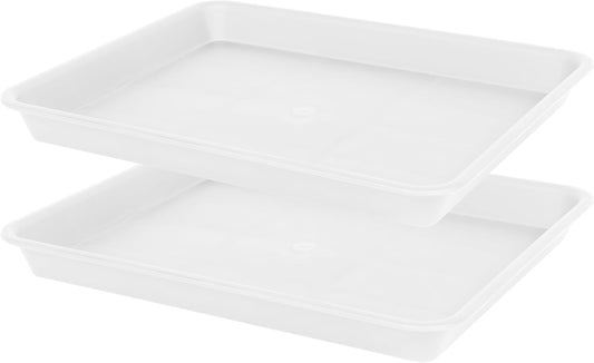 2 Pack Plant Growing Nursery 1020 Trays, Heavy Sturdy Seed Starting Saucer, No Holes Starter Tray for Indoors (22"x11.2", Creamy White)
