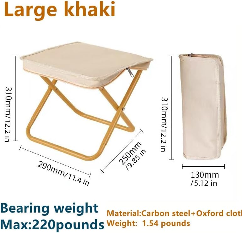 Portable Camping Stool & Folding Small Chair - Compact Folding Stool, Durable Collapsible Stool for Fishing, Hiking, BBQ, Outdoor Events (Khaki)