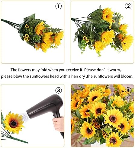 AmyHomie Artificial Sunflower Bouquets,2 Bunches Fake Flowers for Outdoors Baby Shower Home Wedding Fall Decor, Bride Holding Flowers,DIY Garden Craft Art Decor