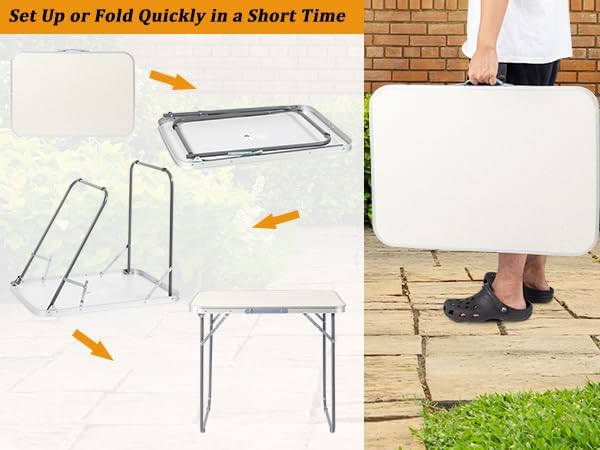 2.0 Ft Folding Portable Camping Table Small Folding Portable Camping Table, Adjustable Height, Outdoor Waterproof Aluminum Lightweight Suitcase Table for Picnic, BBQ, Beach, Dining