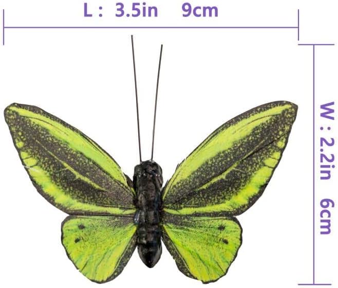 Berfutall- Feather Butterfly Decorations Set of 6 Vibrant Multi Colored Craft Butterflies on Clip .Party Spring Home Decor Floral Pics.St.Patrick'sDay