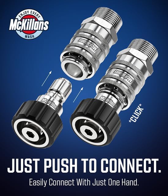 McKillans® 2025 Automatic M22-14mm Pressure Washer Quick Connect Kit - M22 to 3/8 Quick Connect Pressure Washer Fittings - Power Washer Accessories - Hose Adapter Set - 8-Piece Kit (Stainless Steel)