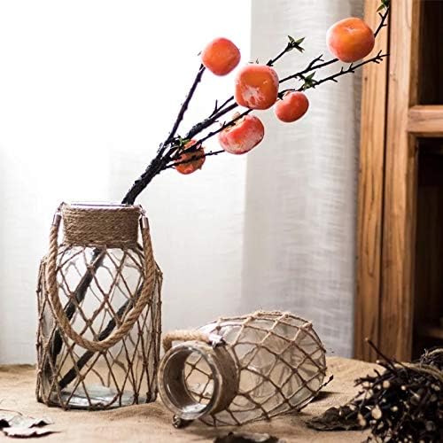 Rustic Hanging Mason Nautical Jar Rope Net Dry Flower Glass Vase with Handle Pack of 2 (2 Vase 8")