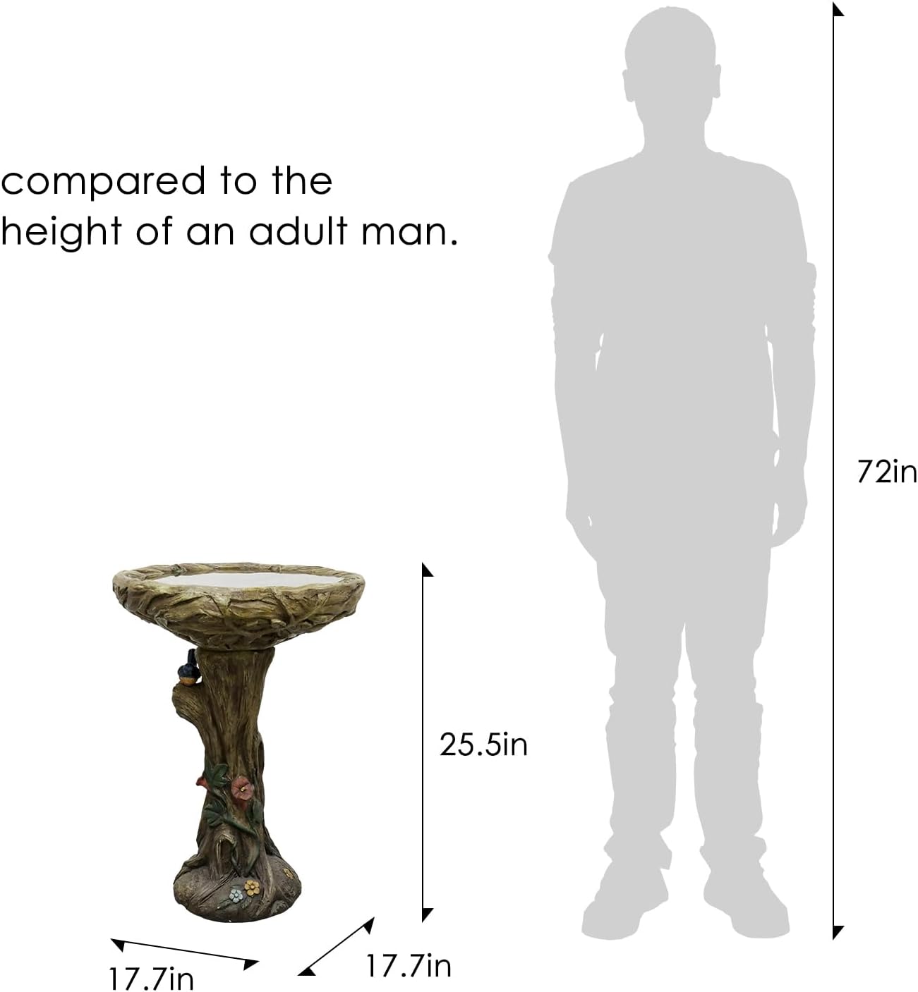 25.5" H Concrete Tree Shape Bird Bath with Decorative Faux Bird – 25.5" H * 17.7" Φ Rustic Design Birdbath, Enhances Garden, Patio, Yard, Lawn Décor