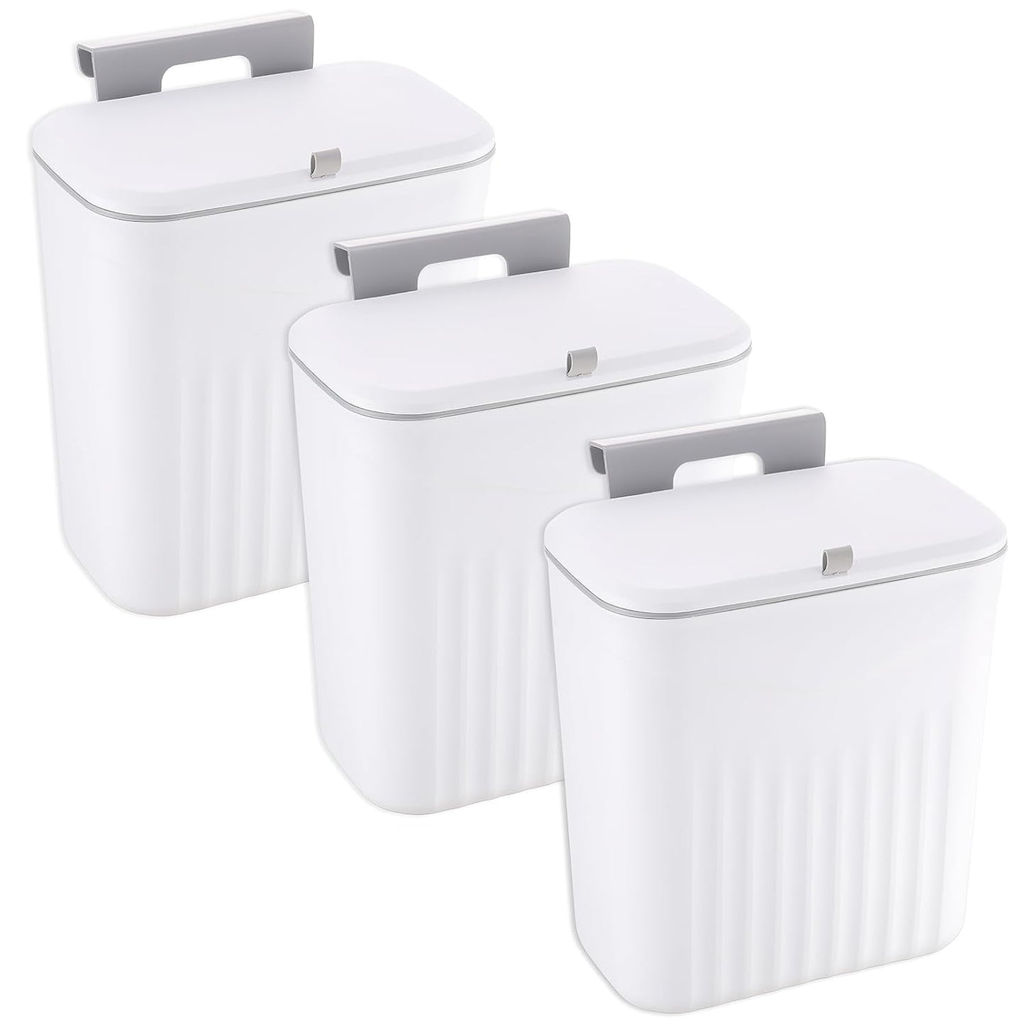 3 Pack Hanging Trash Can with Lid, Kitchen Compost Bin for Counter Top or Under Sink, Waste Basket Wall Mounted Garbage Can for Cupboard/Bathroom/Bedroom/Office/Camping (White)