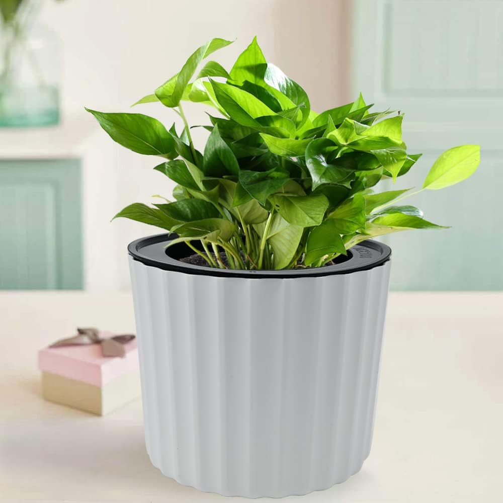 MUZHI Orchid Pot with Slotted Mesh and Holes, Plastic Round Self Watering Planter for Indoor Plants,Flowers,Herbs 3sets and 2sizes, White 7 inch