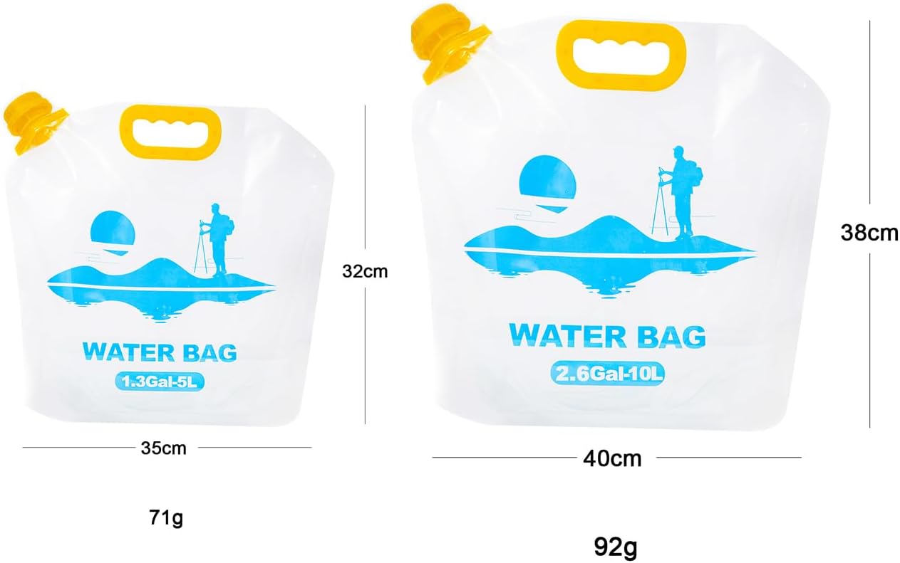 Collapsible Emergency Water Container Bag,WaterStorageCube,Flat Folding,BPA Free Food Grade,Clear Plastic Storage Jug for Camping Hiking Backpack,No-Leak Freezable,Water Bottle 2.6 Gallon/4pcs